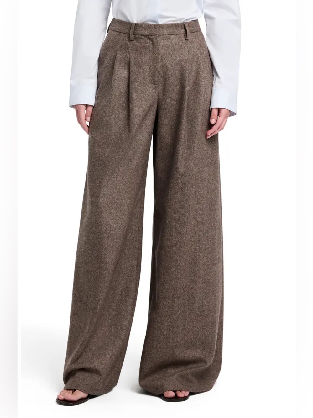 H&M Wide-Leg High Waist Trousers in Brown